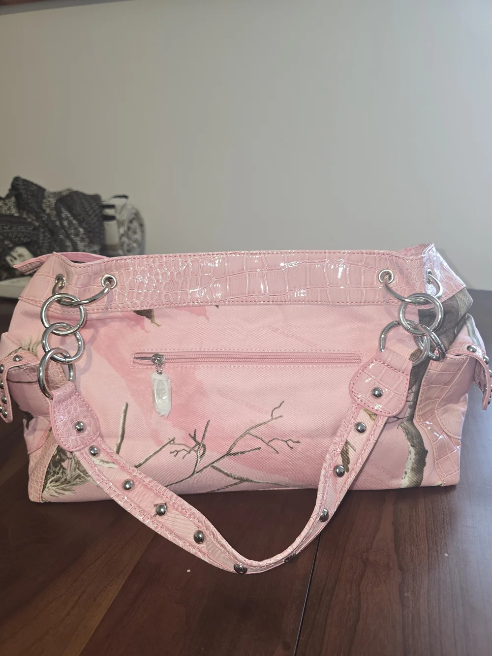 Realtree Y2K Pink Camo Rhinestone Fleur-Embellished Shoulder Bag, New with Tags!